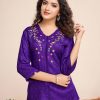 Women Purple Pure Viscose Floral Embroidered A-Line Top - Purple