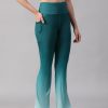 Women Teal Mid Waist Fitness Ombre Flare Pants