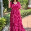 Pink Peony V-Neck Flary Dress