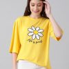 Yellow Womens Cotton Blend Printed Oversized T-Shirt