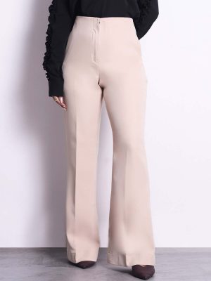 Women Beige Elastic Ease Bootcut Trouser