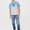 Men Blue Super Soft Dip-Dye Logo Graphic T-Shirt