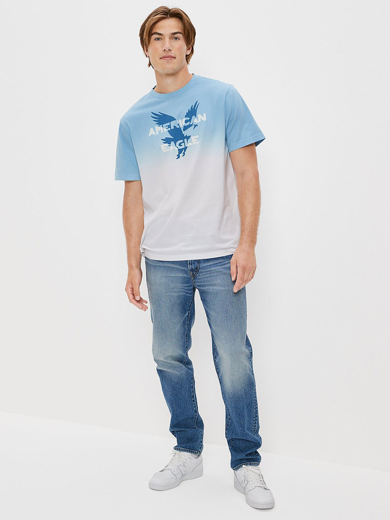 Men Blue Super Soft Dip-Dye Logo Graphic T-Shirt