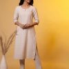 Women Beige Checks Rayon Kurta