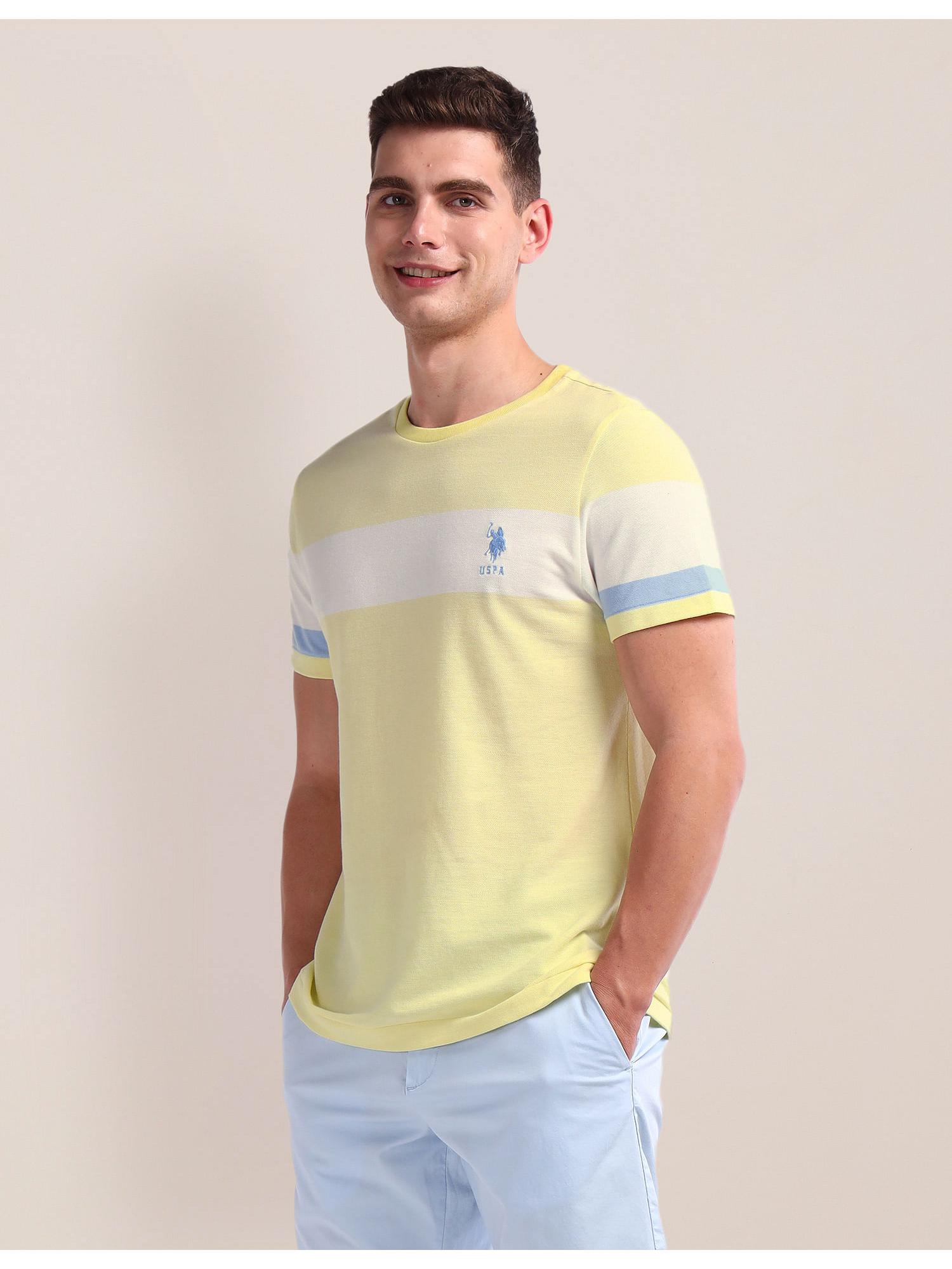Colorblock Yellow Half Sleeves Crew Neck T-Shirt