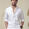 Men White Linen Cotton Button Down Solid Shirt