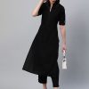 Black Cotton Solid Straight Kurta